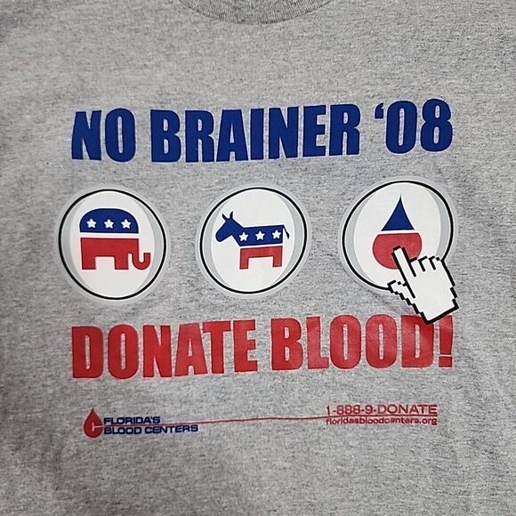 No Brainer '08 Donate Blood Florida's Blood Centers Gray Mens XL Shirt EUC - Picture 2 of 8